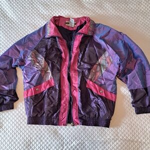 VTG 90's Outbrook Windbreaker Jacket Womans L Colorblock Geometric Zip Purple